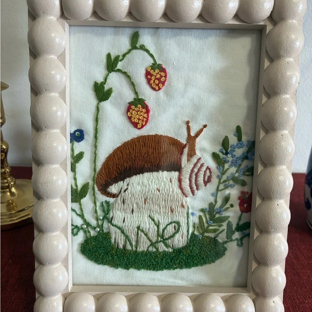 Hand Embroidered Woodland Mushroom & Snail Art - Picture 3 of 4